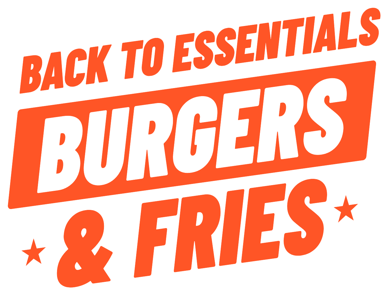 El bloque «Back to essentials · Burgers & Fries» en neón